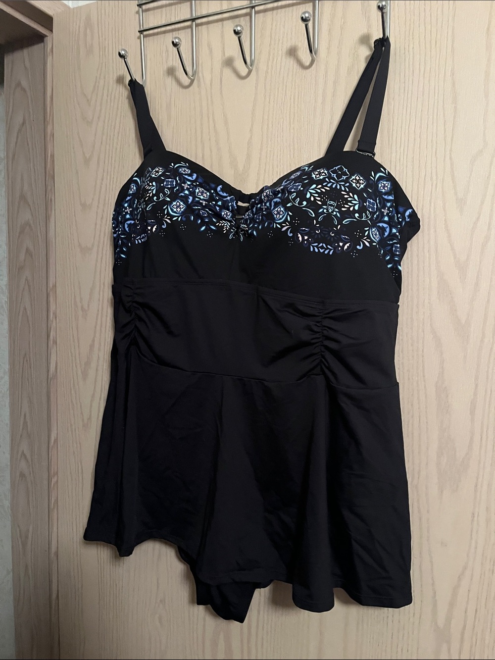 Penningtons Black Swim One-Piece with Blue Floral Trim